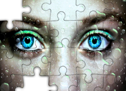 Spojrzenie, Niebieskie, Oczy, Krople