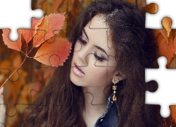 Modelka, Biżuteria, Makijaż, Liść, Jesień