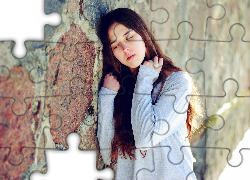 Zamyślona, Kobieta, Brunetka