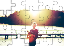 Kobieta, Blondynka, Wachlarz