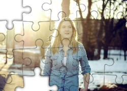 Kobieta, Blondynka, Dżinsowa, Koszula