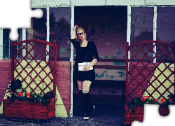 Kobieta, Blondynka, Okulary, Kawiarnia