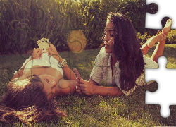 Dwie, Kobiety, Karty, Łąka