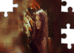 Piękna, Dziewczyna, Las, Drzewa, Przebijające, Światło