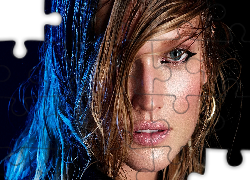 Dziewczyna, Twarz, Mokre, Włosy, Makijaż