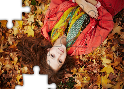 Kobieta, Liście, Jesień