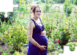 Kobieta, Blondynka, Ciąża, Rośliny