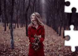 Blondynka, Las, Liście, Zmrok