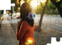 Kobieta, Ulica, Gerbery, Blask