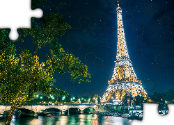 Paryż, Wieża Eiffla, Most, Rzeka, Sekwana, Francja