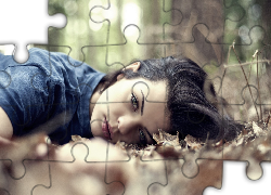 Kobieta, Liście, Smutna