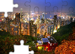 Hong Kong, Drapacze, Chmur, Oświetlone, Miasto