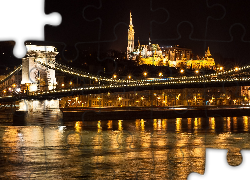 Miasto, Noc, Światła, Most, Rzeka, Budapeszt