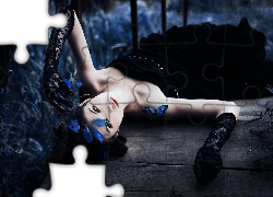 Kobieta, Sukienka, Motyle, Rękawiczki