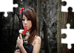 Kobieta, Azjatka, Kwiaty