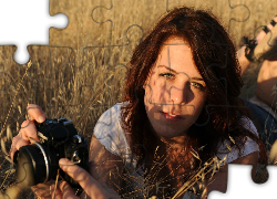 Kobieta, Trawy, Aparat