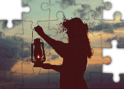 Cień, Kobiety, Lampa, Naftowa