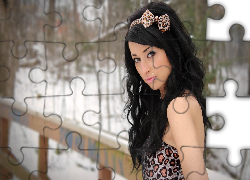 Piękna, Kobieta, Czarne, Długie, Włosy, Spojrzenie