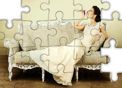 Brunetka, Modelka, Róża, Sofa