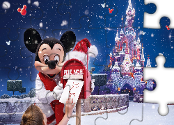 Disneyland, Myszka Miki, List, Mikołaj, Zamek, Śnieg