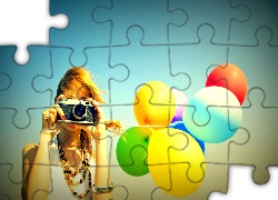 Kobieta, Bizuteria, Aparat, Fotograficzny, Kolorowe, Baloniki