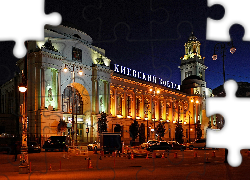 Kijów, Nocą, Budynek, Dworca, Kolejowego