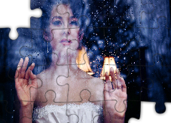 Kobieta, Szyba, Krople, Deszczu, Tęsknota