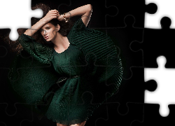 Kobieta, Rozwiane, Włosy, Zielona, Suknia