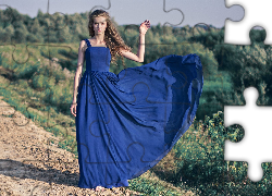 Kobieta, Blondynka, Niebieska, Suknia