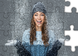 Uśmiechnięta, Dziewczyna, Modelka, Śnieg, Zima