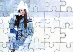 Kobieta, Śnieg, Czapka, Rękawice