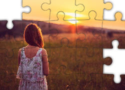 Kobieta, Kwiatowa, Sukienka, Pole