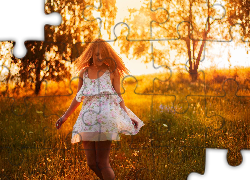 Kobieta, Kwiatowa, Sukienka, Las