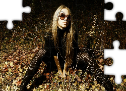 Kobieta, Okulary, Liście, Suche, Trawy, Jesień