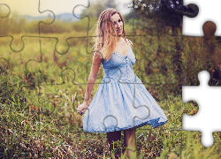 Kobieta, Blondynka, Niebieska, Sukienka