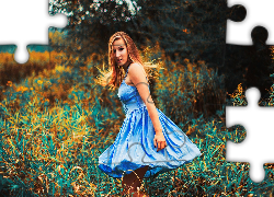 Kobieta, Blondynka, Niebieska, Sukienka