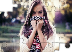 Kobieta, Szal, Zakryte, Usta