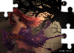 Shingetsutan Tsukihime, czerwone włosy, drzewo
