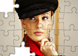 Kobieta, Modelka, Makijaż, Biżuteria, Kaszkiet