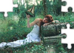 Kobieta, Trawy, Spojrzenie, Żaglówka