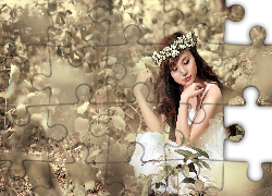 Zamyślona, Kobieta, Wianek