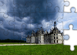 Francja, Zamek, Chateau de Chambord, Chmury, Piorun