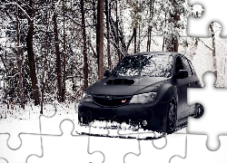 Czarny, Samochód, Subaru, Śnieg, Las