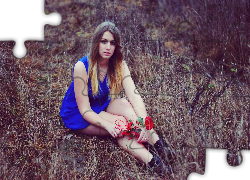 Kobieta, Blondynka, Czerwona, Róża