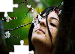 Kobieta, Twarz, Gałąź, Kwitnące, Drzewo