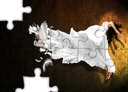 Kobieta, Biała, Suknia, Sowa