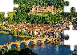 Zamek w Heidelbergu, Heidelberger Schloss, Heidelberg, Niemcy, Most, Rzeka Neckar