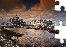 Jezioro, Góry, Miasteczko, Norwegia