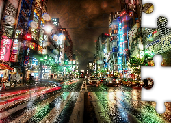 Tokio, Nocą, Ulica, Światła, Reklamy