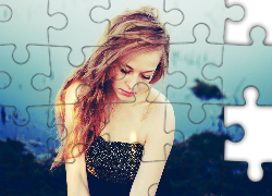 Zamyślona ,Kobieta, Blondynka, Jezioro